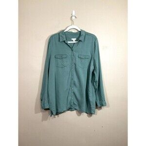 J Jill Womens 100% Tencel Lyocell Button Up Shirt XL Green Minimalist Lagenlook